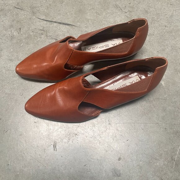 VIA SPIGA LEATHER WOMEN'S POINTED TOE CUT-OUT FLATS TAN SIZE 5.5 - Picture 4 of 13